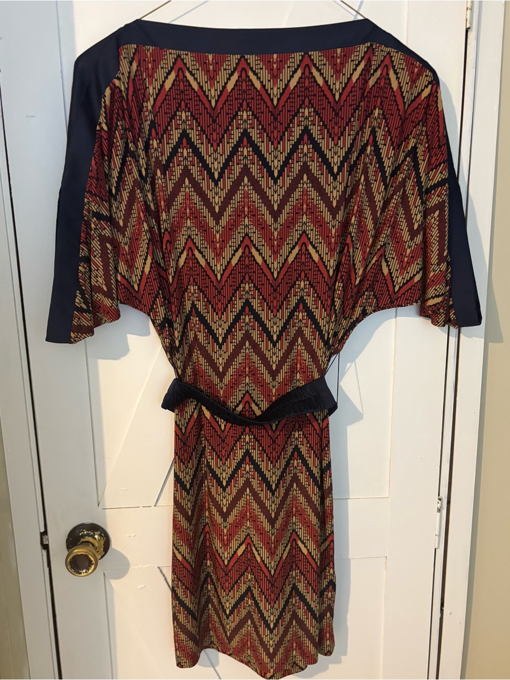 BCBG Generation XS Chevron Geometric Belted Dolman Sleeve Dress